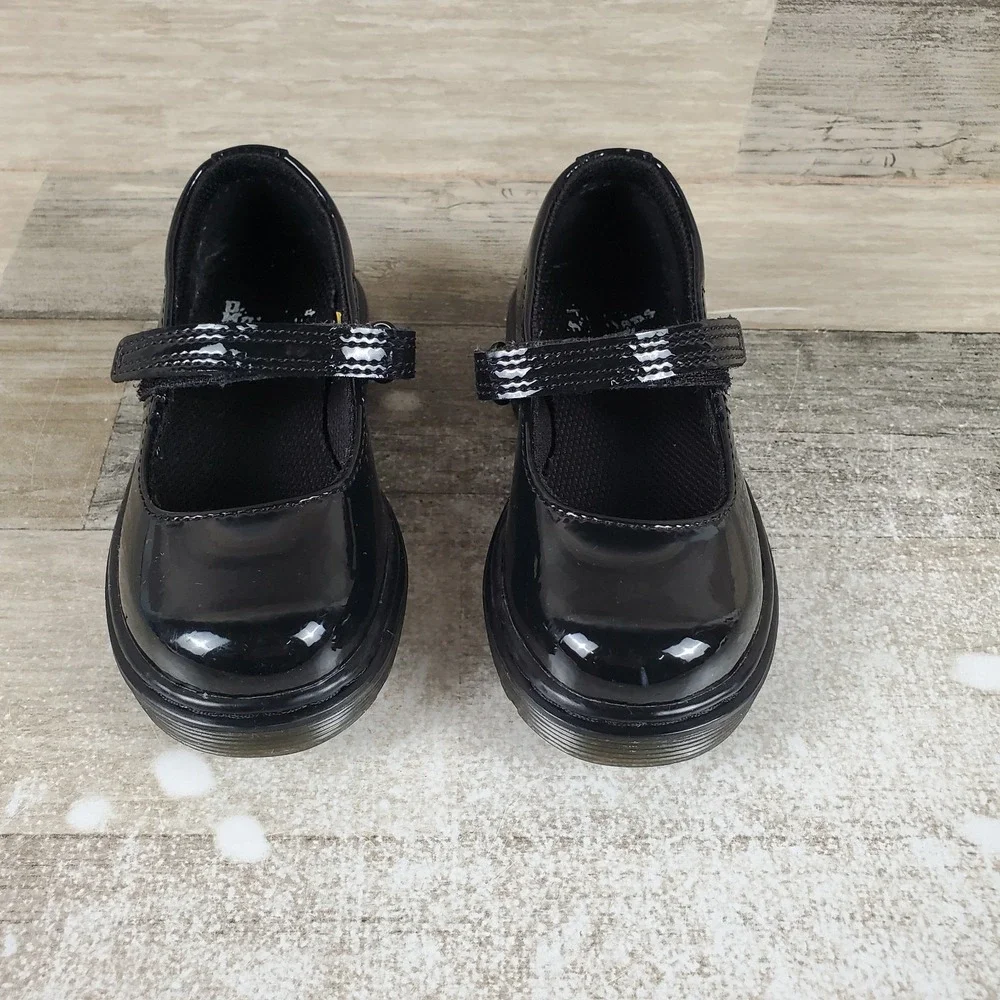 Dr. Martens Junior Maccy II Boys Dress Shoe Sz 8 T Black Patent Lamper Low-Top